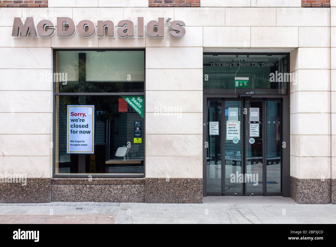 McDonald`s Restaurant on Henry Street in Dublin closed due to Covid-19 Pandemic. Coronavirus crisis in Ireland. Stock Photo